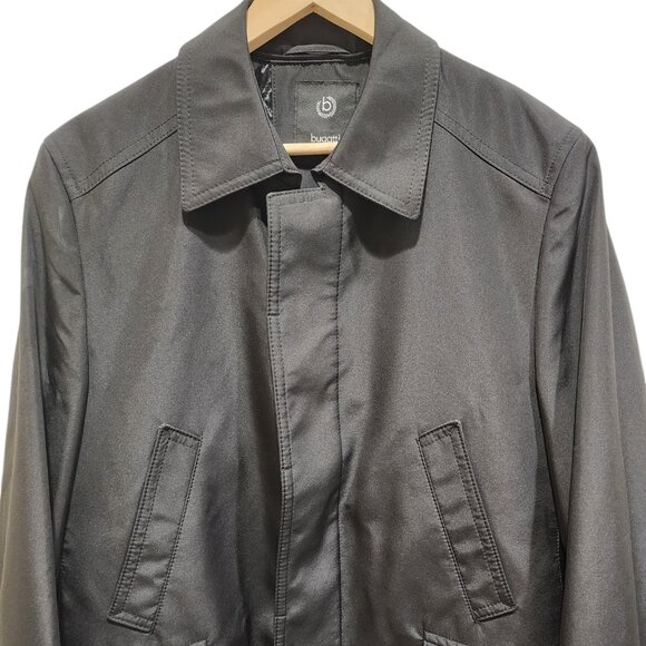 Bugatti Men's Black Trench Coat 38R Polyester Lined Quilted Interior Made in Bos - Picture 2 of 15